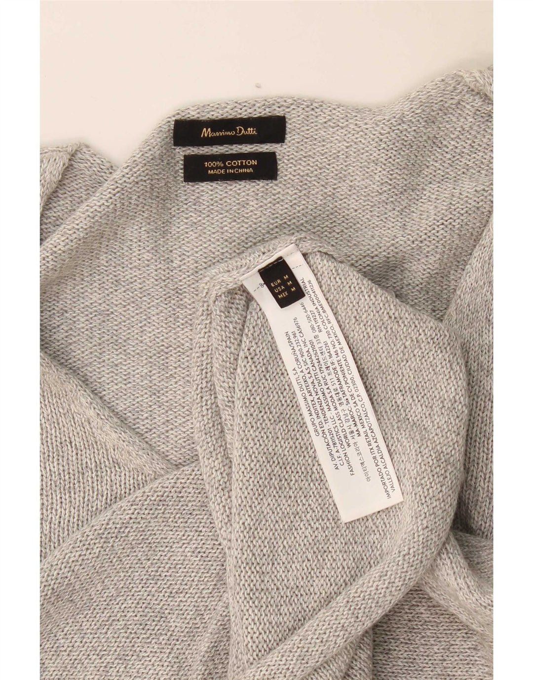 Maglione da donna con scollo a V Massimo Dutti UK 14 Cotone screziato grigio medio