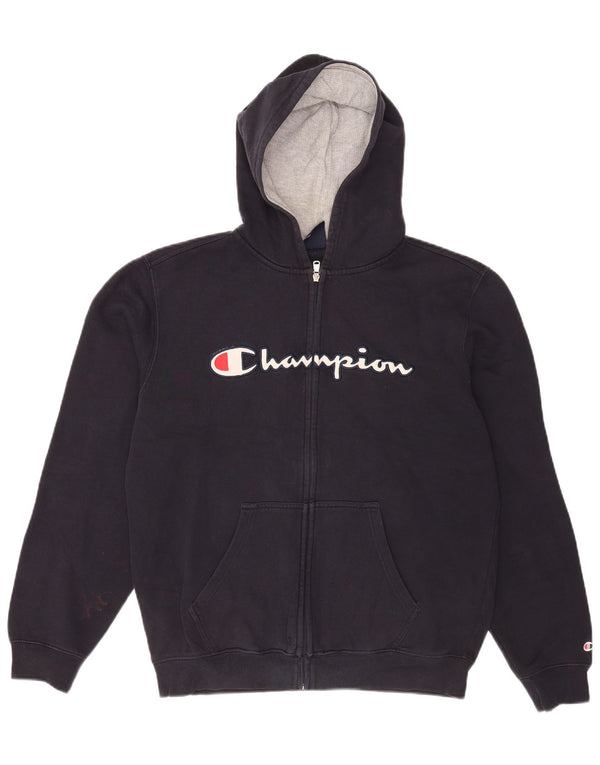 Maglione con cappuccio e zip grafica da uomo Champion, grande, in cotone blu navy