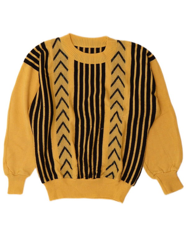 Maglione vintage da donna con scollo a barca UK 14 a righe gialle medie