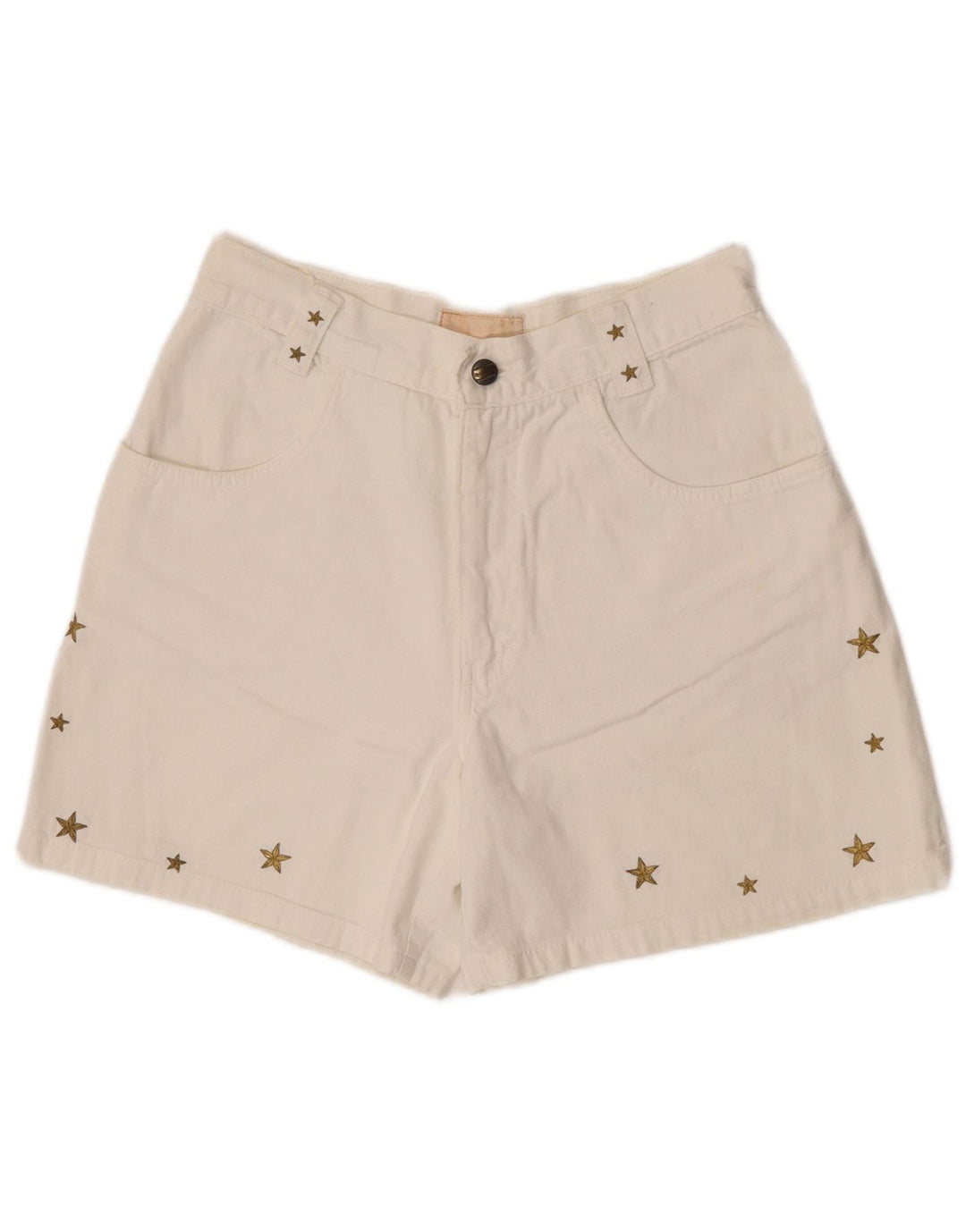 Pantaloncini di jeans vintage da donna IT 42 medi W30 cotone geometrico bianco