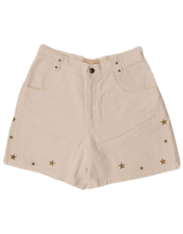 Pantaloncini di jeans vintage da donna IT 42 medi W30 cotone geometrico bianco