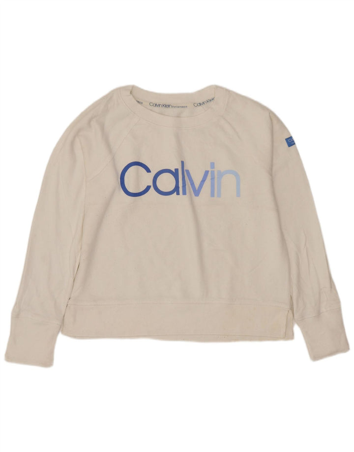 CALVIN KLEIN Felpa corta da donna Performance Crop Jumper UK 8 Small White
