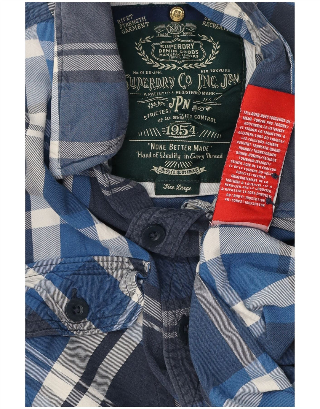 Camicia da uomo in flanella SUPERDRY, cotone scozzese grande blu navy