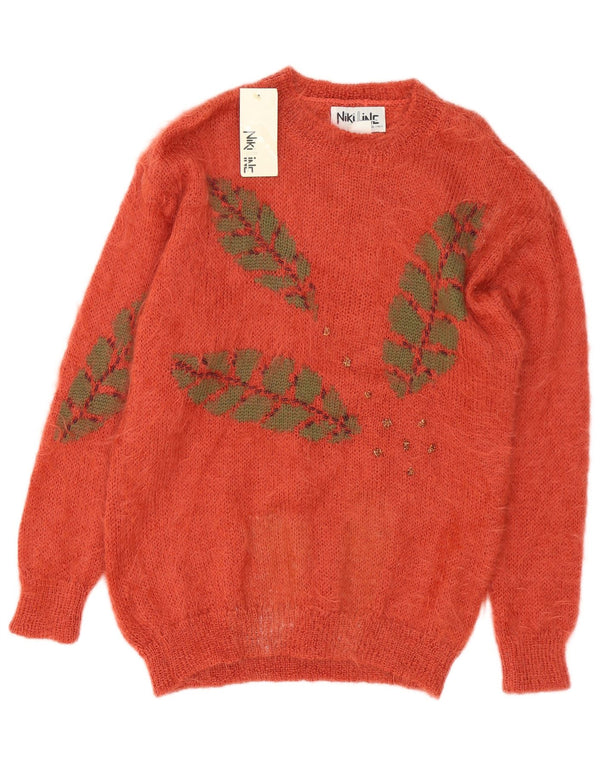 Maglione maglione con scollo a barca da donna Niki Line UK 16 Mohair floreale arancione grande