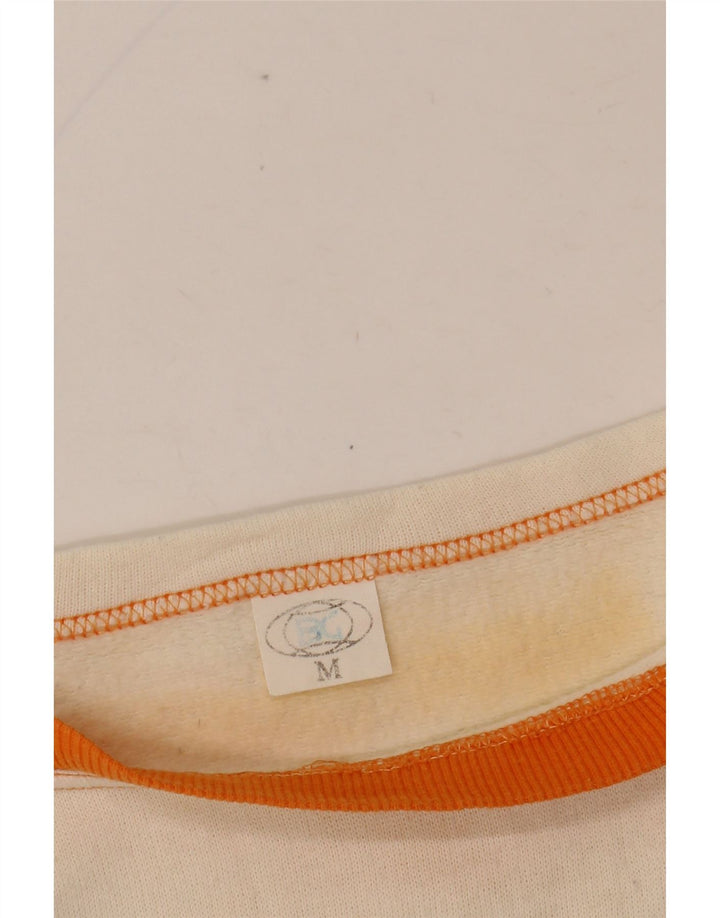 T-shirt grafica Malibu da donna VINTAGE Top UK 14 medio bianco sporco