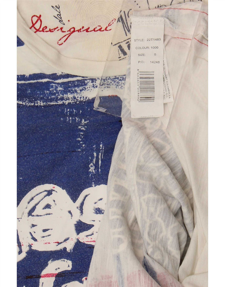 Desigual T-shirt grafica da uomo Top Small in cotone color block bianco