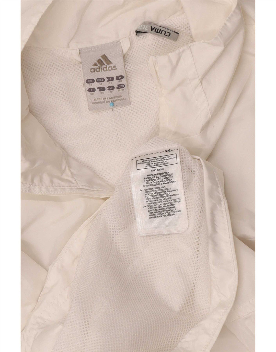 Giacca da tuta da donna Adidas Clima 365 UK 14 poliestere bianco medio
