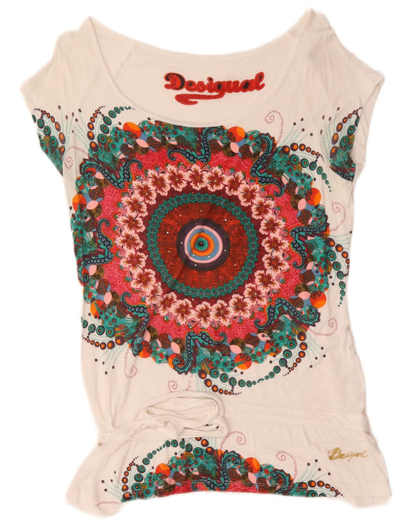 Desigual T-shirt grafica da donna Top UK 14 Large White Floral