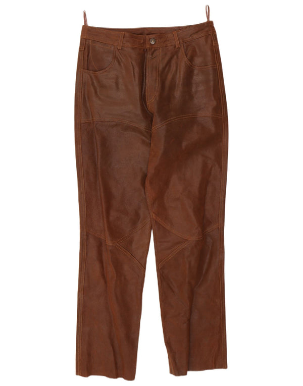Pantaloni in pelle dritti da uomo VINTAGE UK 36 piccoli W31 L30 in pelle marrone