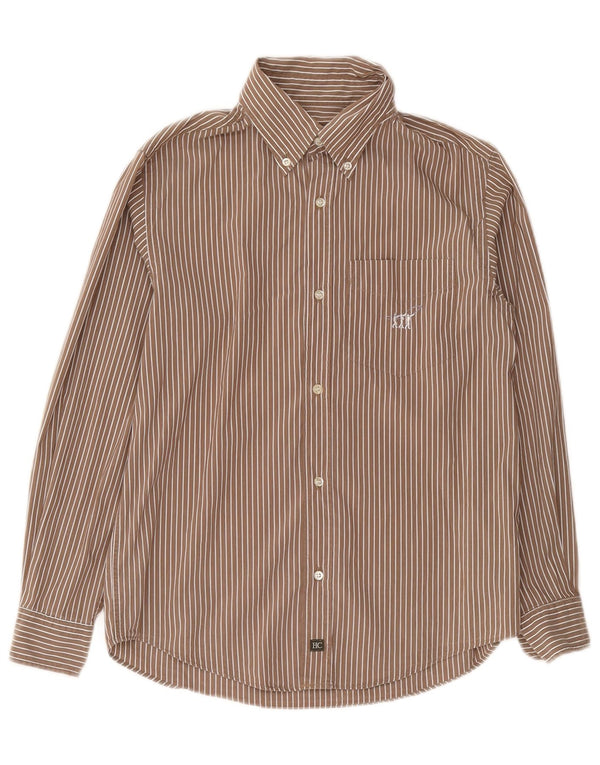Henry Cottons Womens Shirt UK 14 Large Brown Pinstripe