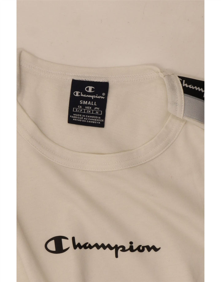 Champion Top grafico da uomo a maniche lunghe piccolo bianco a blocchi di colore