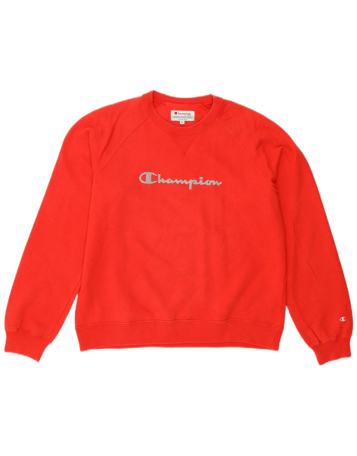 Felpa con grafica Champion da donna, maglione UK 14, cotone rosso medio