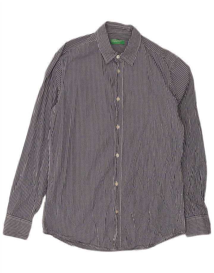 Camicia Benetton Uomo Cotone Vichy Blu Medio
