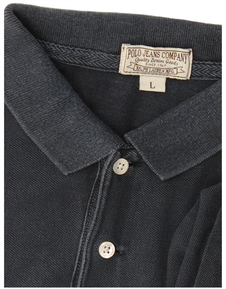 RALPH LAUREN Polo grafica da uomo a maniche lunghe grande blu navy