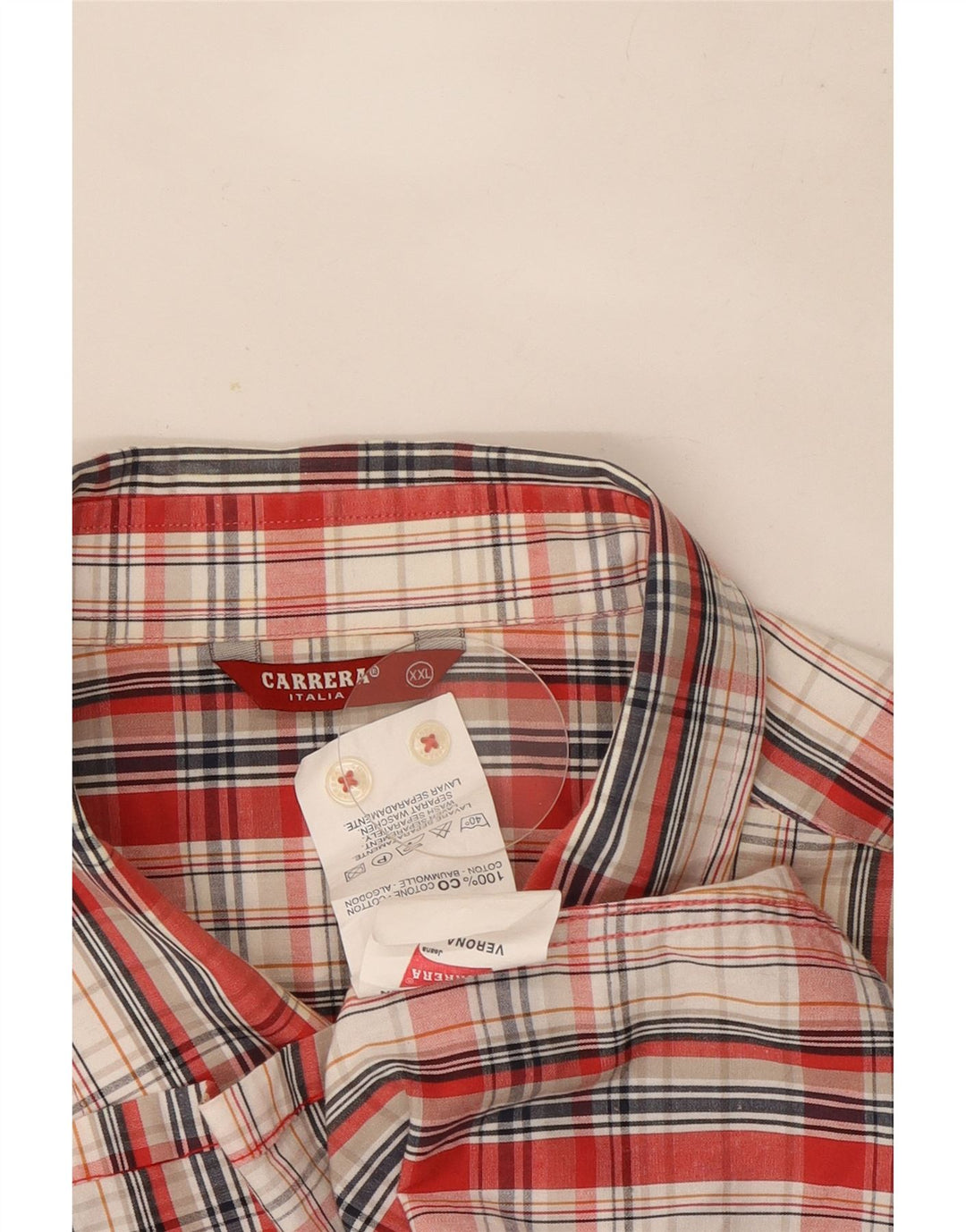 Camicia a maniche corte da uomo Carrera 2XL in cotone a quadri rossi