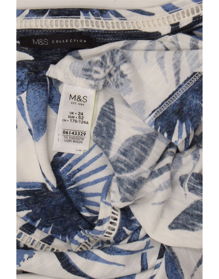MARKS & SPENCER Womens T-Shirt Top UK 24 4XL Blue Floral Polyester Vintage Marks & Spencer and Second-Hand Marks & Spencer from Messina Hembry 