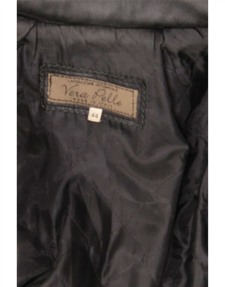 Cappotto in pelle con cappuccio da donna vintage IT 44 medio nero