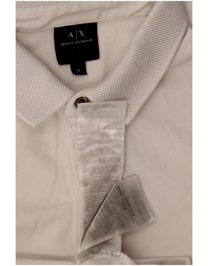 Polo Armani Exchange da uomo a maniche lunghe in cotone bianco medio