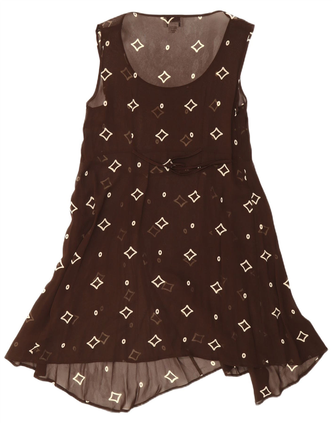 Abito vintage da donna a trapezio trasparente IT 46 grande marrone geometrico