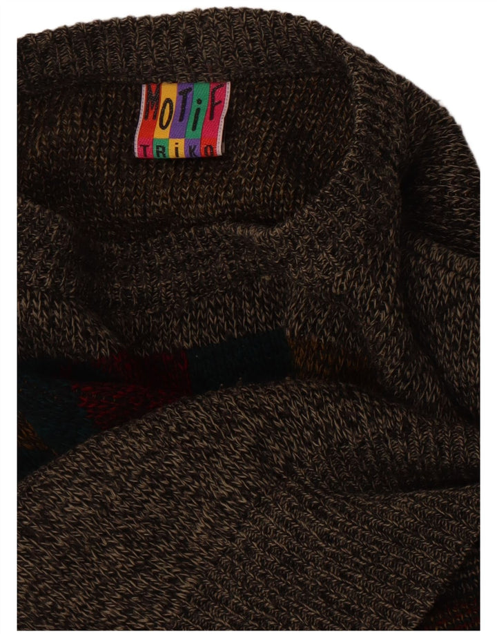 Maglione maglione girocollo vintage da uomo XL grigio geometrico