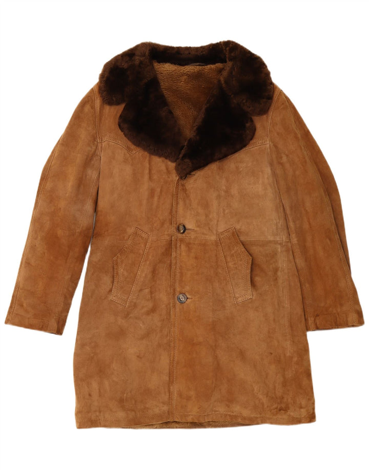 Cappotto vintage in shearling da uomo IT 48 in pelle marrone medio