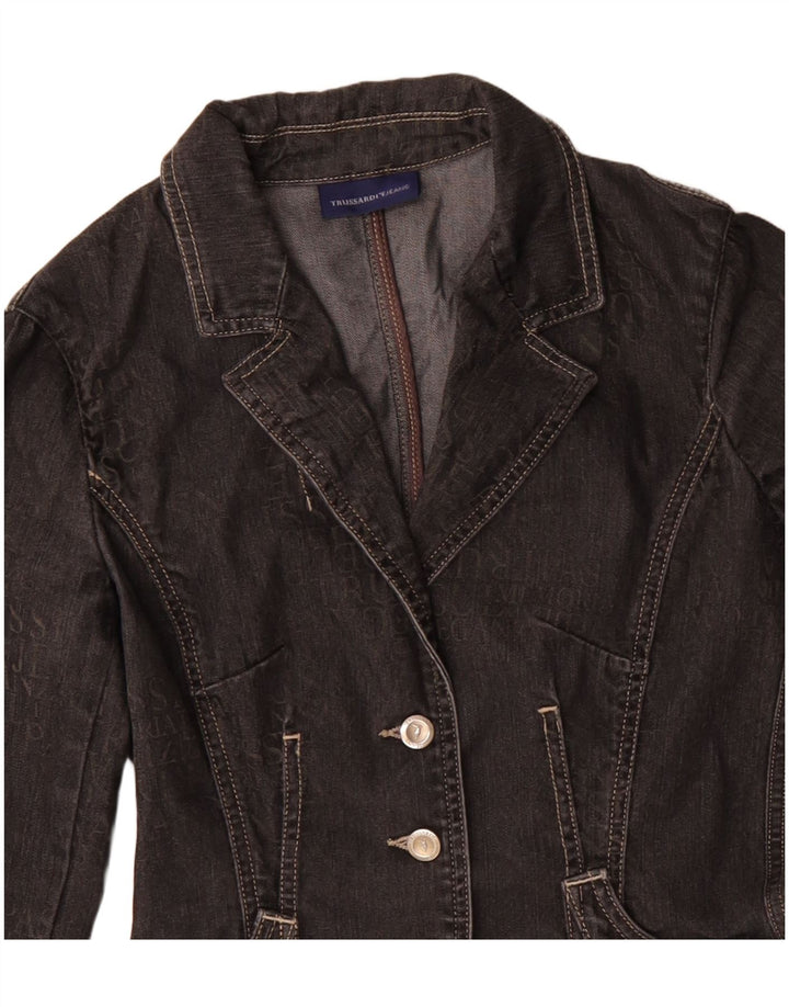 Giacca Blazer in Denim a 3 Bottoni da Donna TRUSSARDI JEANS IT 40 Small Nera
