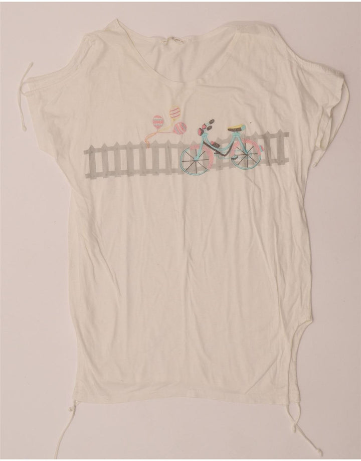T-shirt grafica da donna vintage Top IT 44 cotone bianco medio