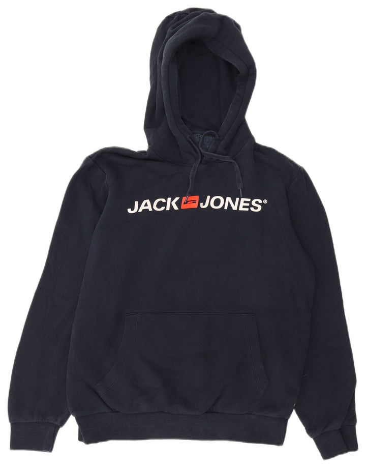 Jack & Jones Felpa con cappuccio grafica da uomo in cotone medio blu navy