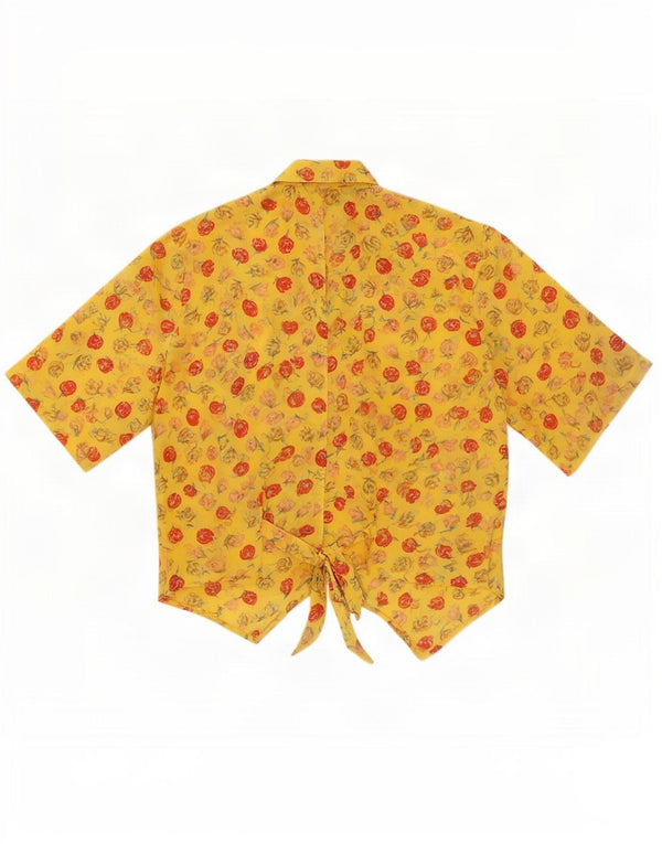Camicetta vintage da donna a maniche corte corta UK 14 giallo medio floreale