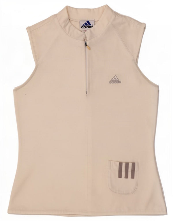 Canotta Adidas da donna con collo e zip UK 12 poliestere bianco medio