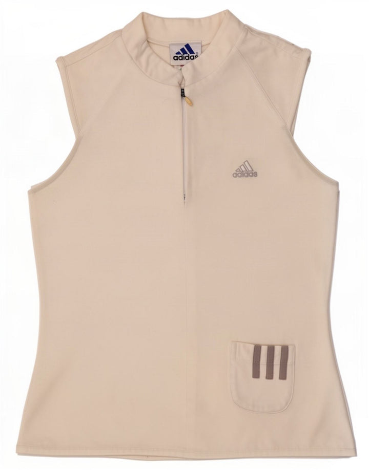 Canotta Adidas da donna con collo e zip UK 12 poliestere bianco medio