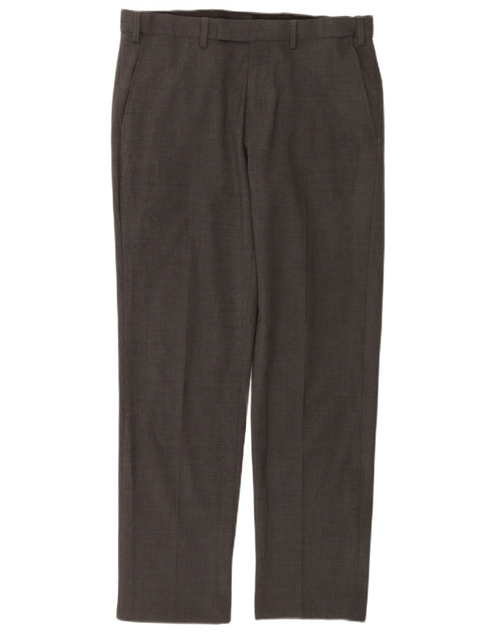 Pantaloni da abito dritti da uomo Marks & Spencer W32 L31 lana grigia