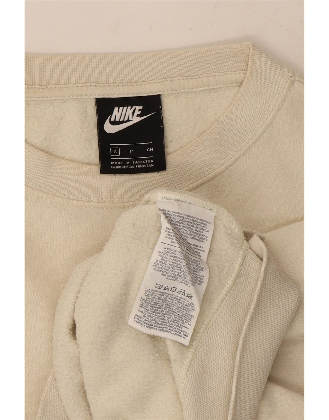 NIKE Felpa corta oversize da donna, maglione UK 10, piccola, cotone bianco sporco