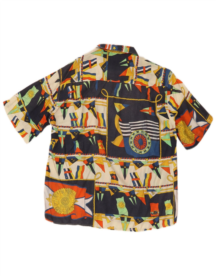 Camicia a maniche corte vintage da uomo con motivo astratto piccolo multicolore