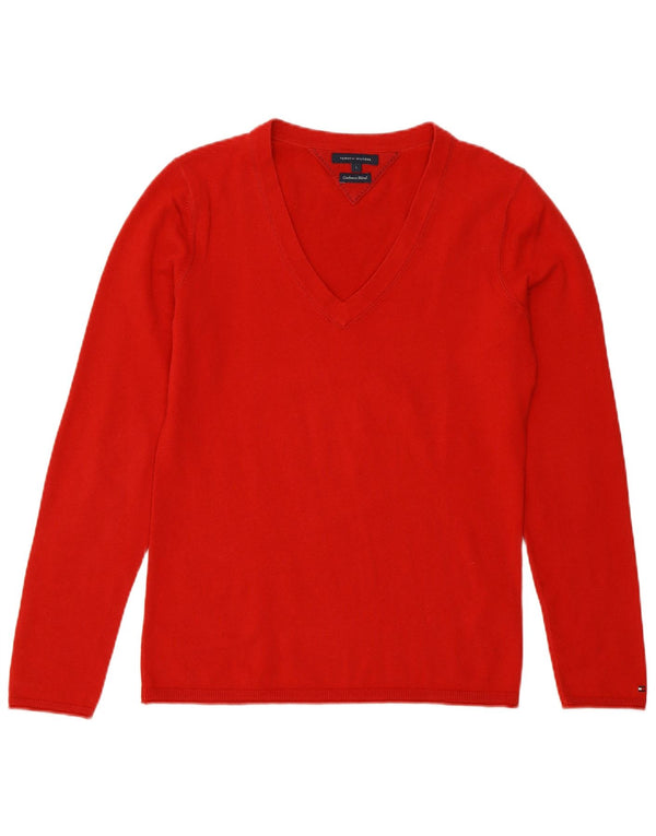 Maglione maglione con scollo a V da donna Tommy Hilfiger UK 14 grande cotone rosso