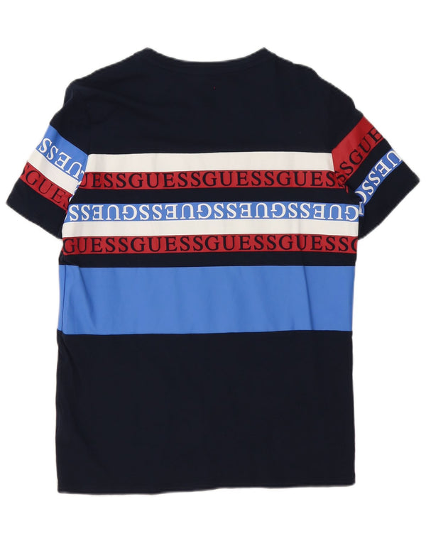 Guess T-shirt grafica da uomo slim fit Top Small in cotone color block blu navy