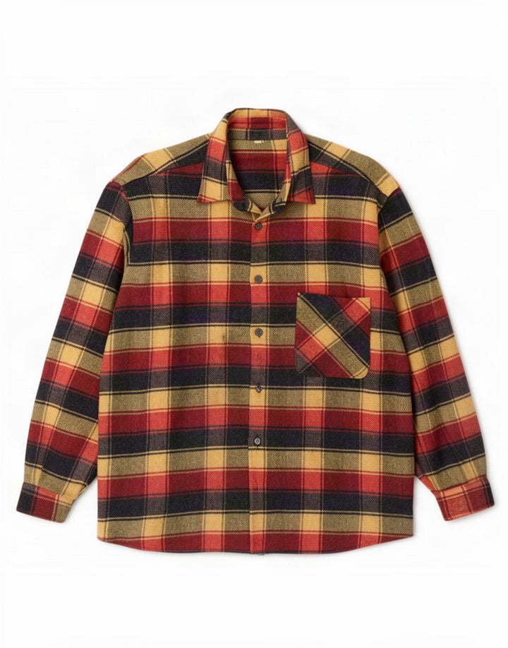 Camicia vintage da uomo in flanella XL in lana a quadri multicolore