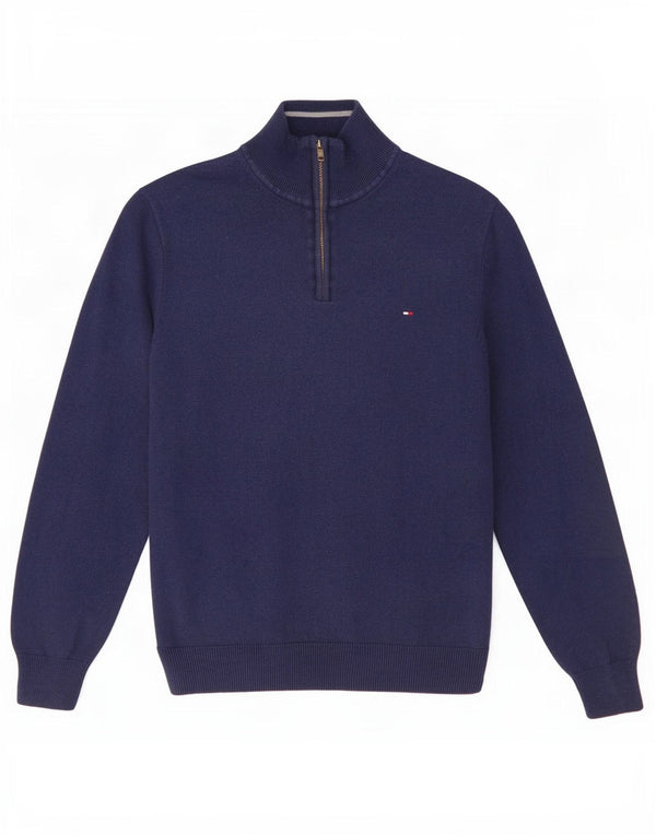 Maglione maglione con zip da donna Tommy Hilfiger UK 16 grande cotone blu navy