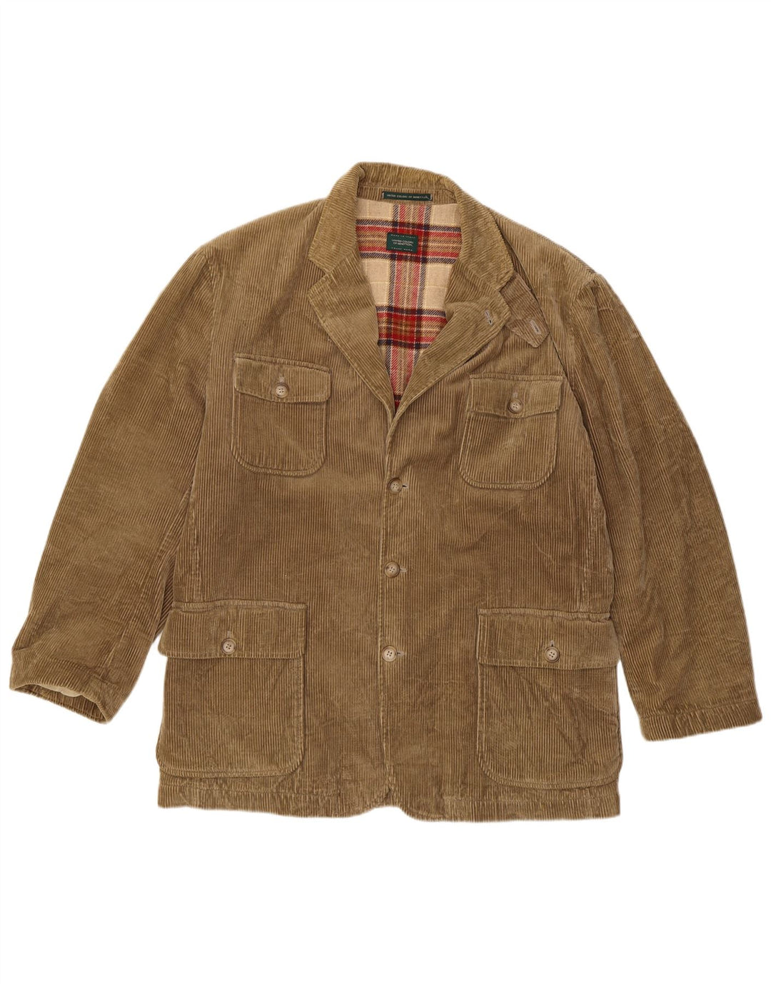 Giacca Uomo BENETTON in Velluto a Coste IT 50 Large in Cotone Beige