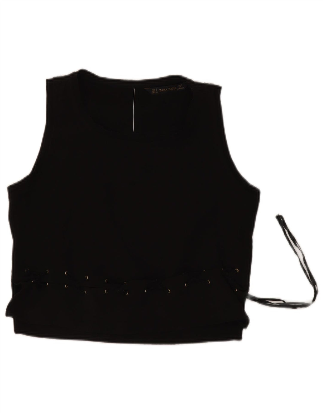 ZARA Camicetta Senza Maniche Corta da Donna UK 10 Small Nero Poliestere