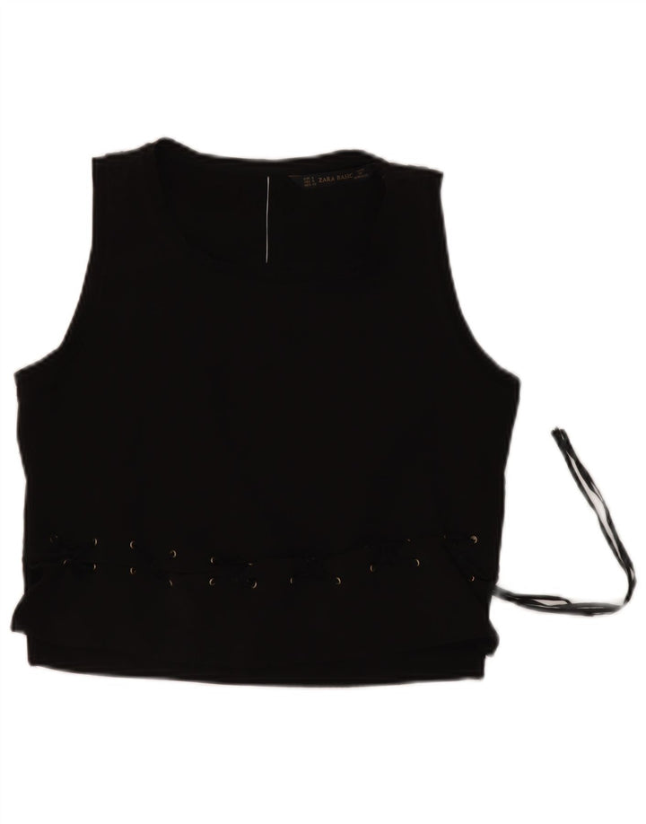 ZARA Camicetta Senza Maniche Corta da Donna UK 10 Small Nero Poliestere