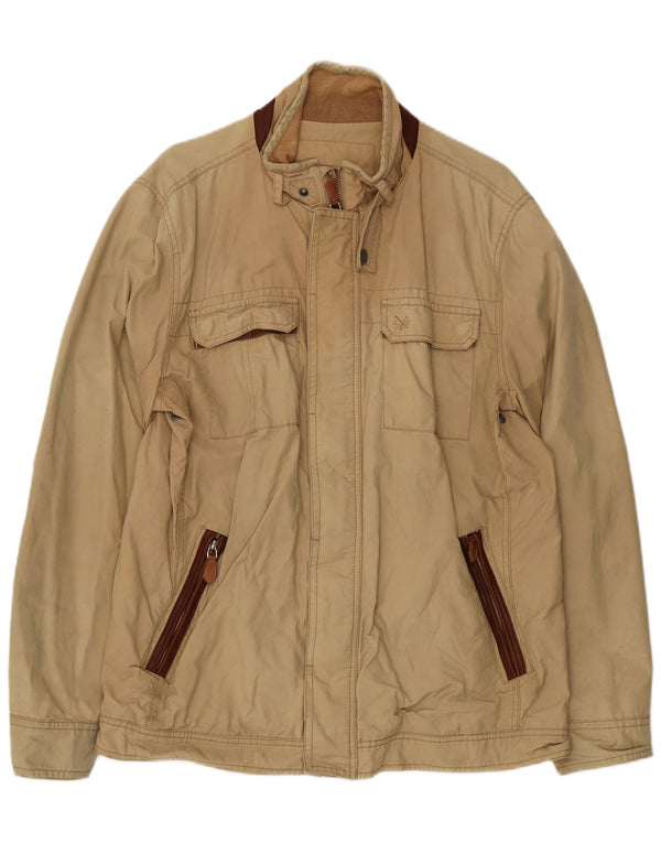 Crew Clothing Mens Bomber Jacket UK 40 Large Beige Cotton