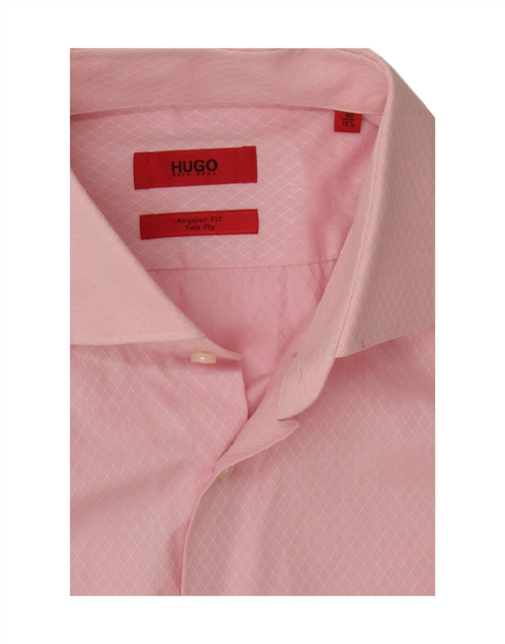 HUGO BOSS Mens Regular Fit Shirt Size 15 3/4 40 Medium Pink Argyle/Diamond Vintage Hugo Boss and Second-Hand Hugo Boss from Messina Hembry 