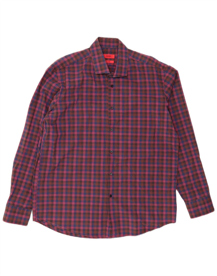 Camicia da uomo HUGO BOSS Taglia 44 17 1/2 XL Viola a quadri