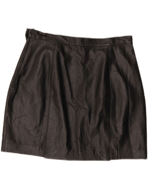 Gonna in pelle a vita bassa da donna vintage W32 grande in pelle nera