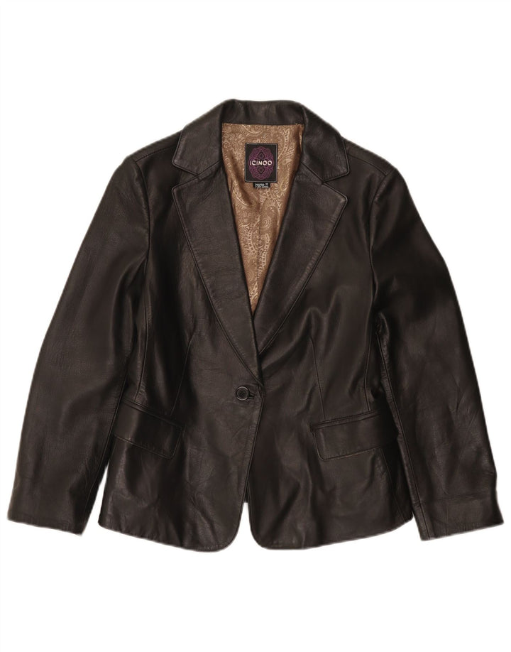 Giacca blazer in pelle da donna a 1 bottone Icinoo UK 10 piccola nera