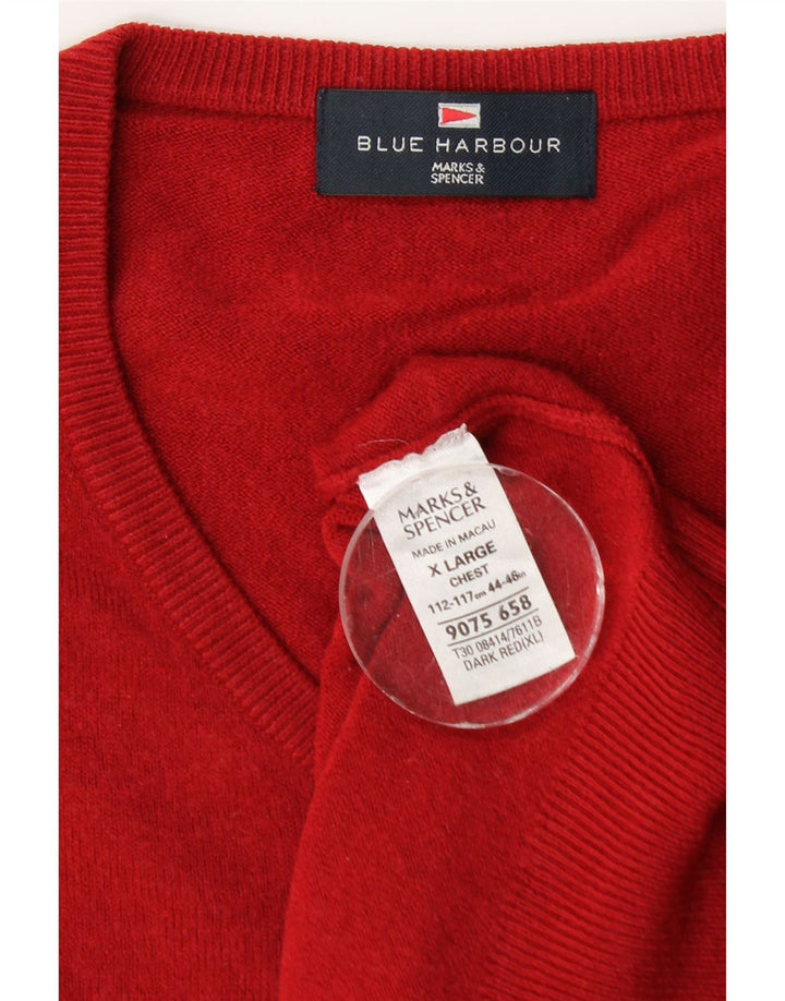 Maglione maglione con scollo a V blu Harbour da uomo Marks & Spencer XL rosso acrilico