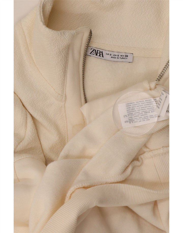 Felpa Zara da uomo con collo con zip, maglione piccolo in poliestere bianco