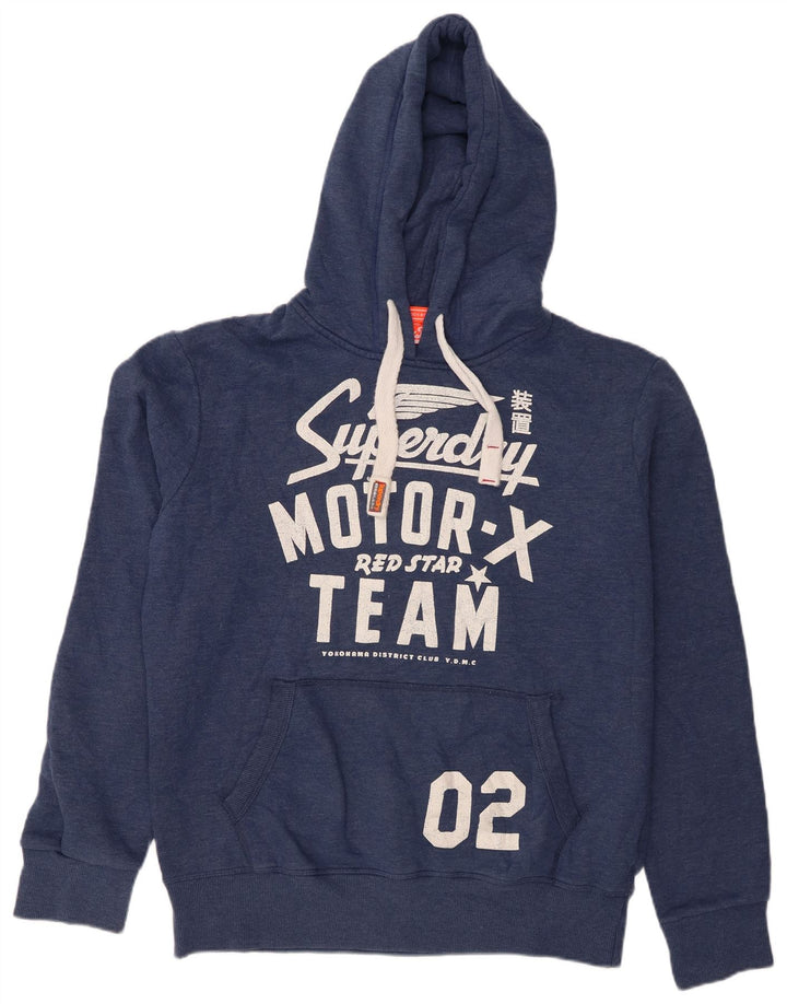 Felpa con cappuccio grafica da uomo Superdry XL in cotone blu navy