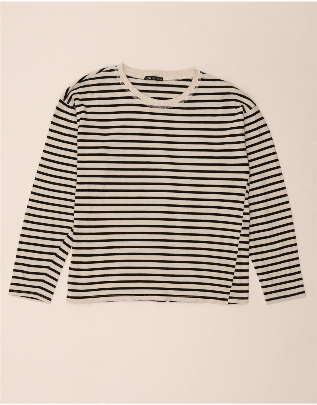 Top Zara da donna a maniche lunghe UK 14 Medium White Striped Nautical